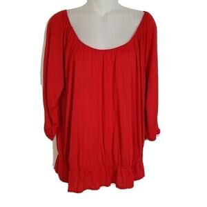 Miss Tina By Tina Knowles Women Blouse Large 12-14 Red 3/4 Sleeve Elastic Ruffle
